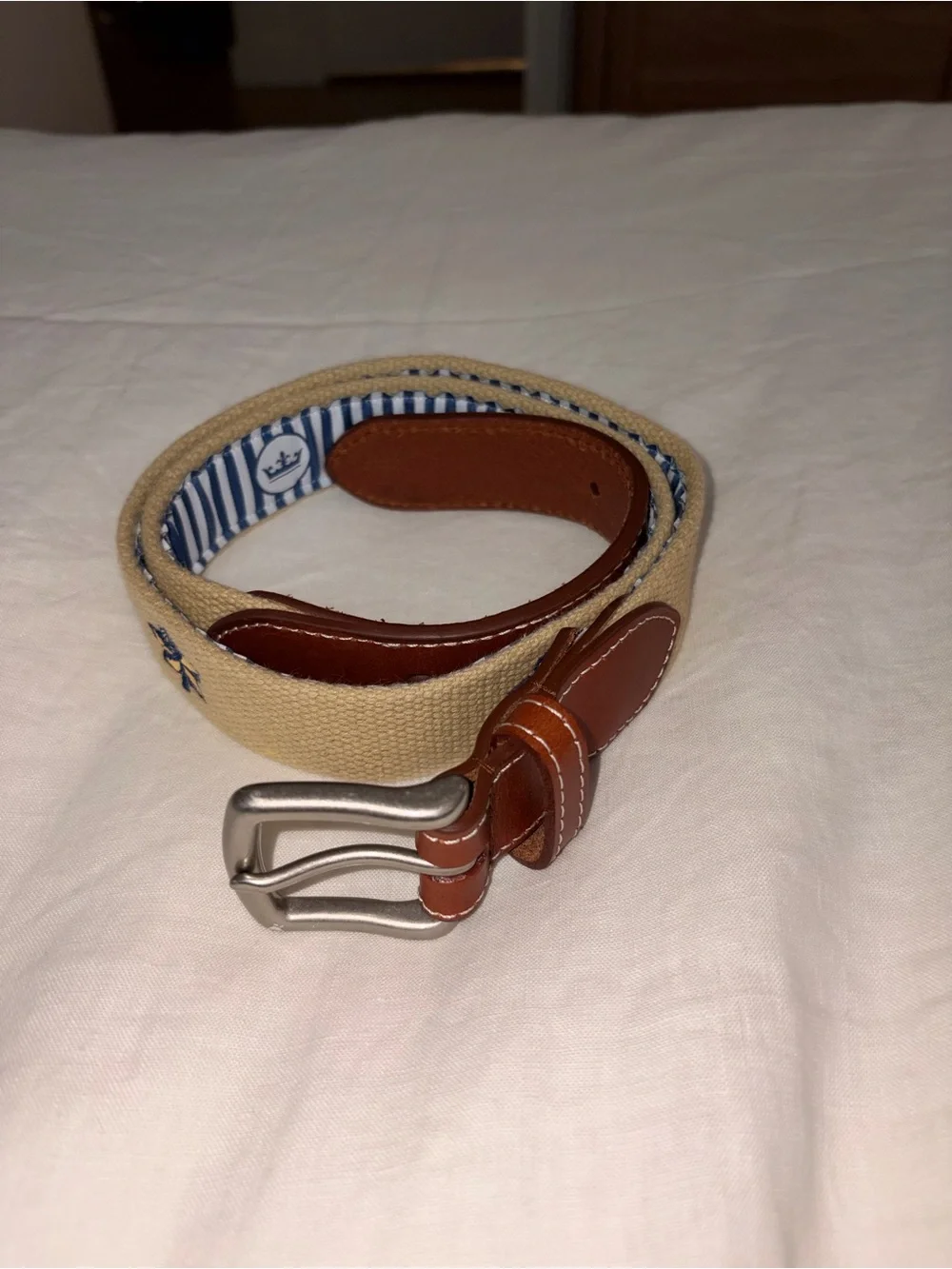 Peter Millar- Canvas and Leather Men’s Belt in Tan and Brown